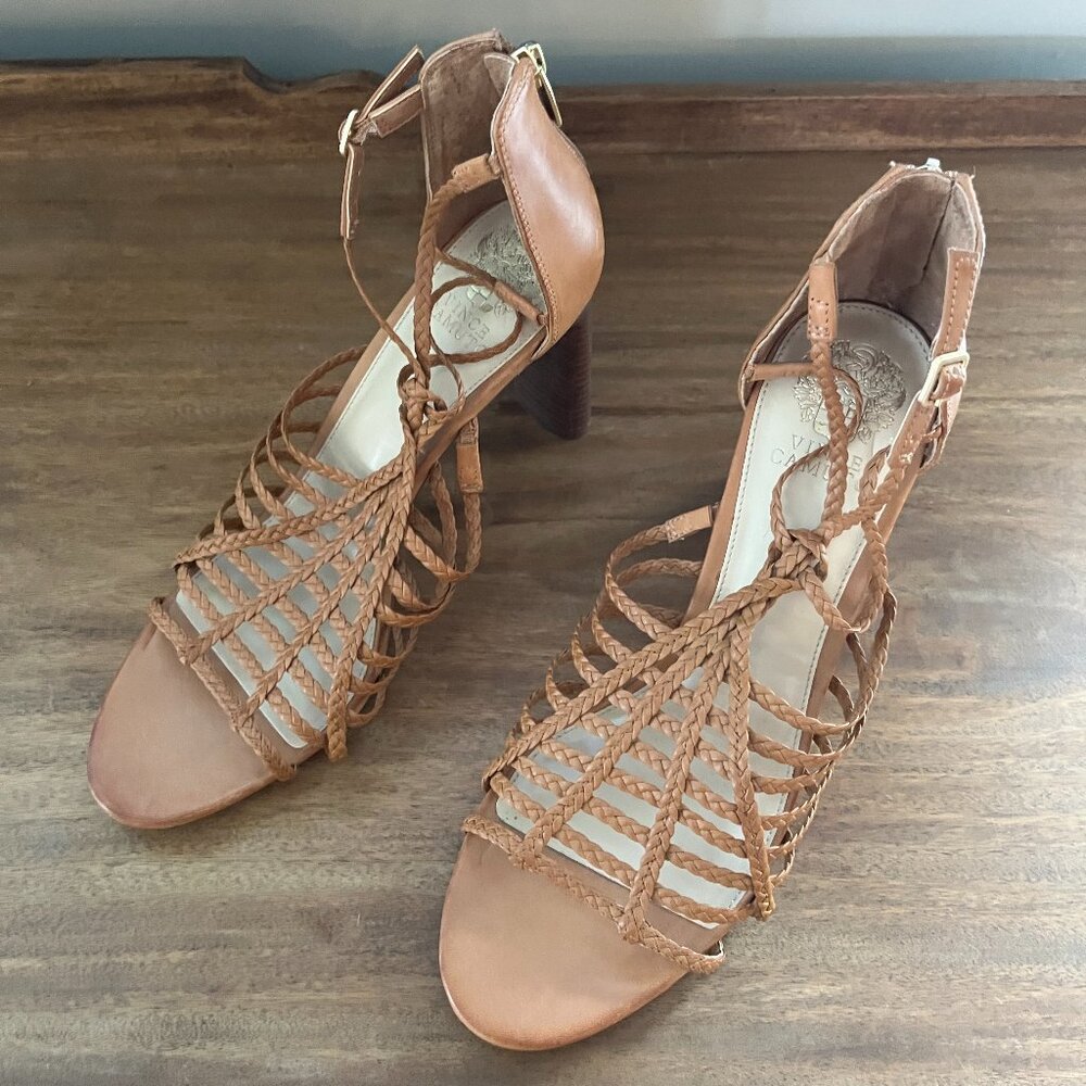 Vince Camuto Ariah Braided Heeled Egyptian Cognac Sandals Women's size 11M-NWOB